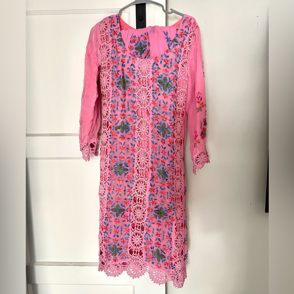 Pink crochet/hand embroidered suit